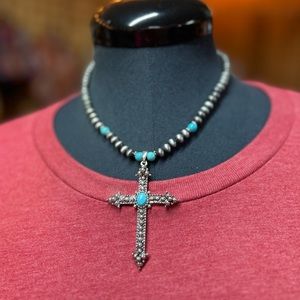 Cross Turquoise Necklace Bling Fashion Statement